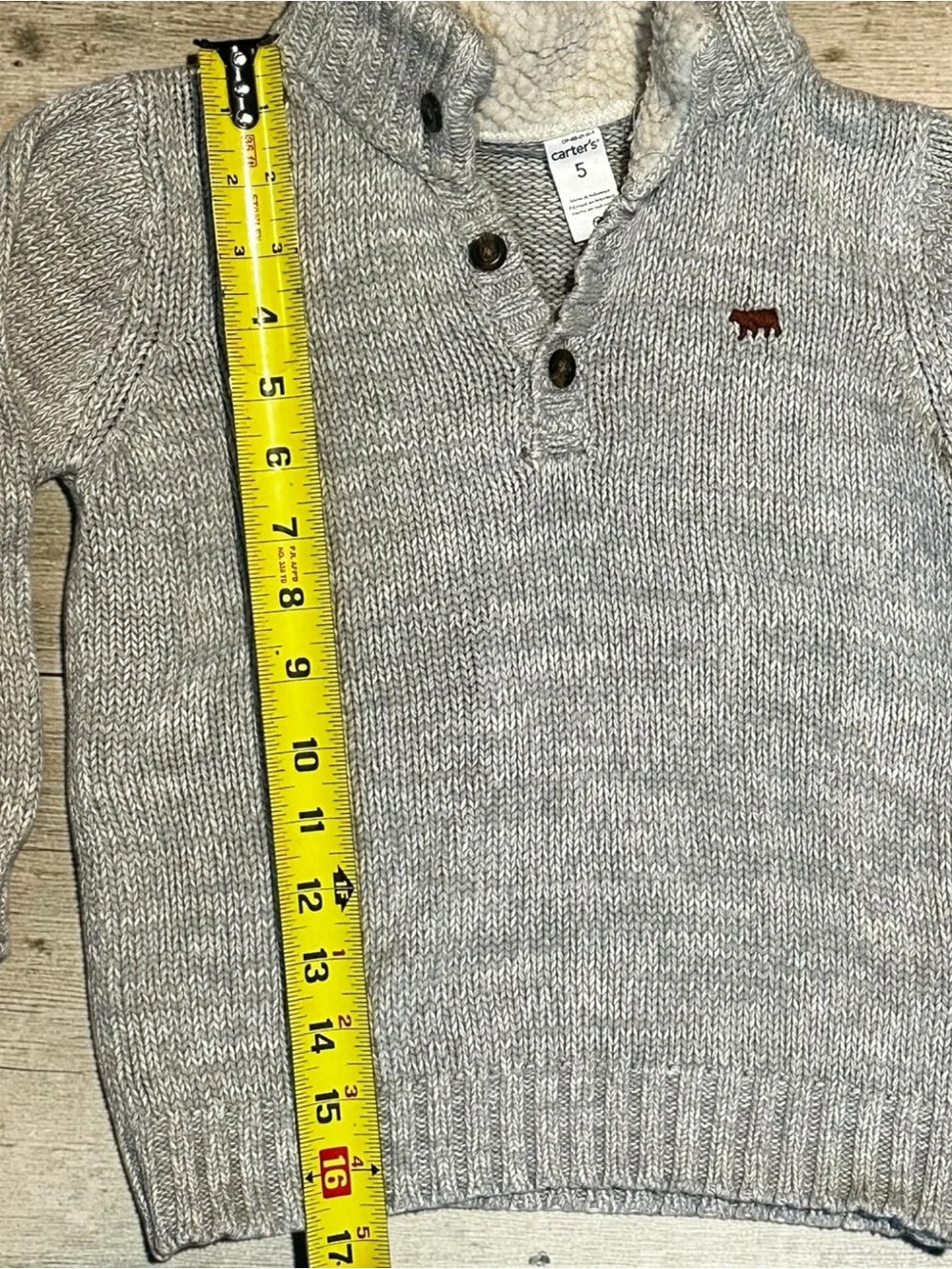 Carter’s Toddler Boy Gray Knit Mock Neck Sweater Sherpa Bear Size 5 Pullover